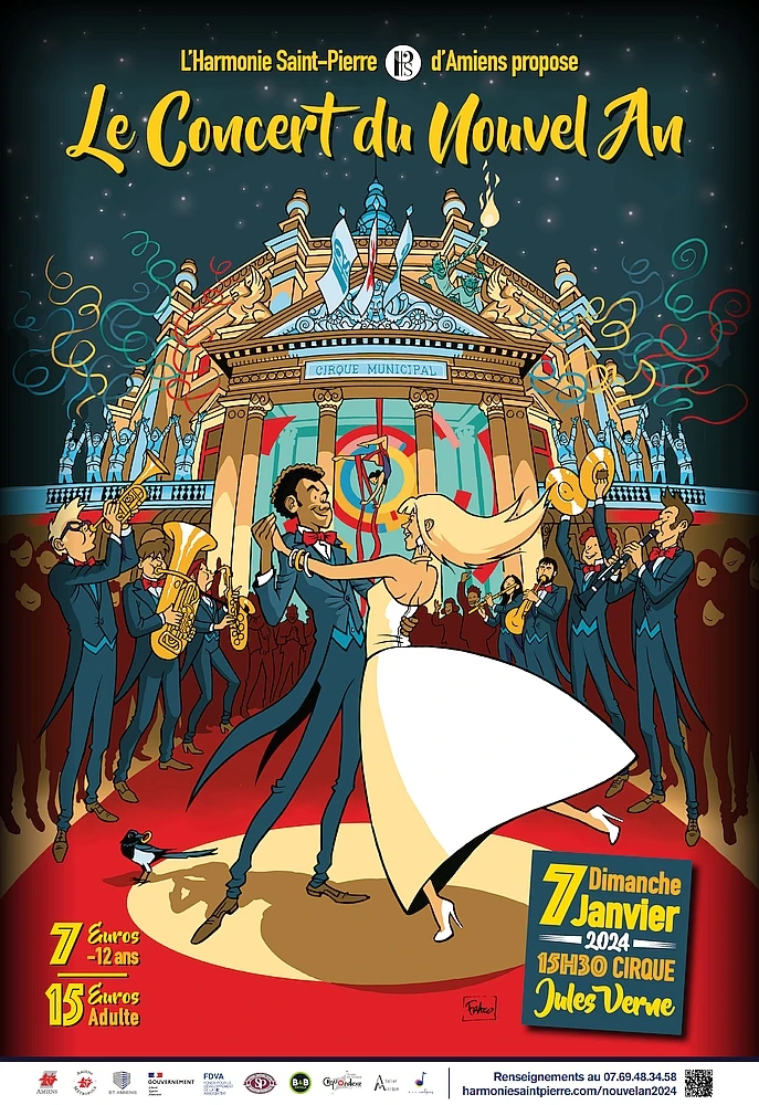 Affiche du Concert du Nouvel An 2024 d'Amiens (réalisée par Fraco)