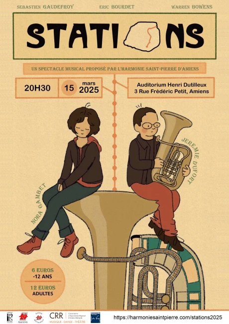 Affiche du Spectacle musical Stations (réalisée par Rosalie VERSAVEL et Suzy DHEILLY)