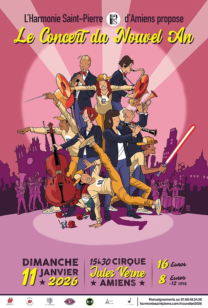 Affiche du Concert du Nouvel An 2026 d'Amiens (réalisée par Fraco)